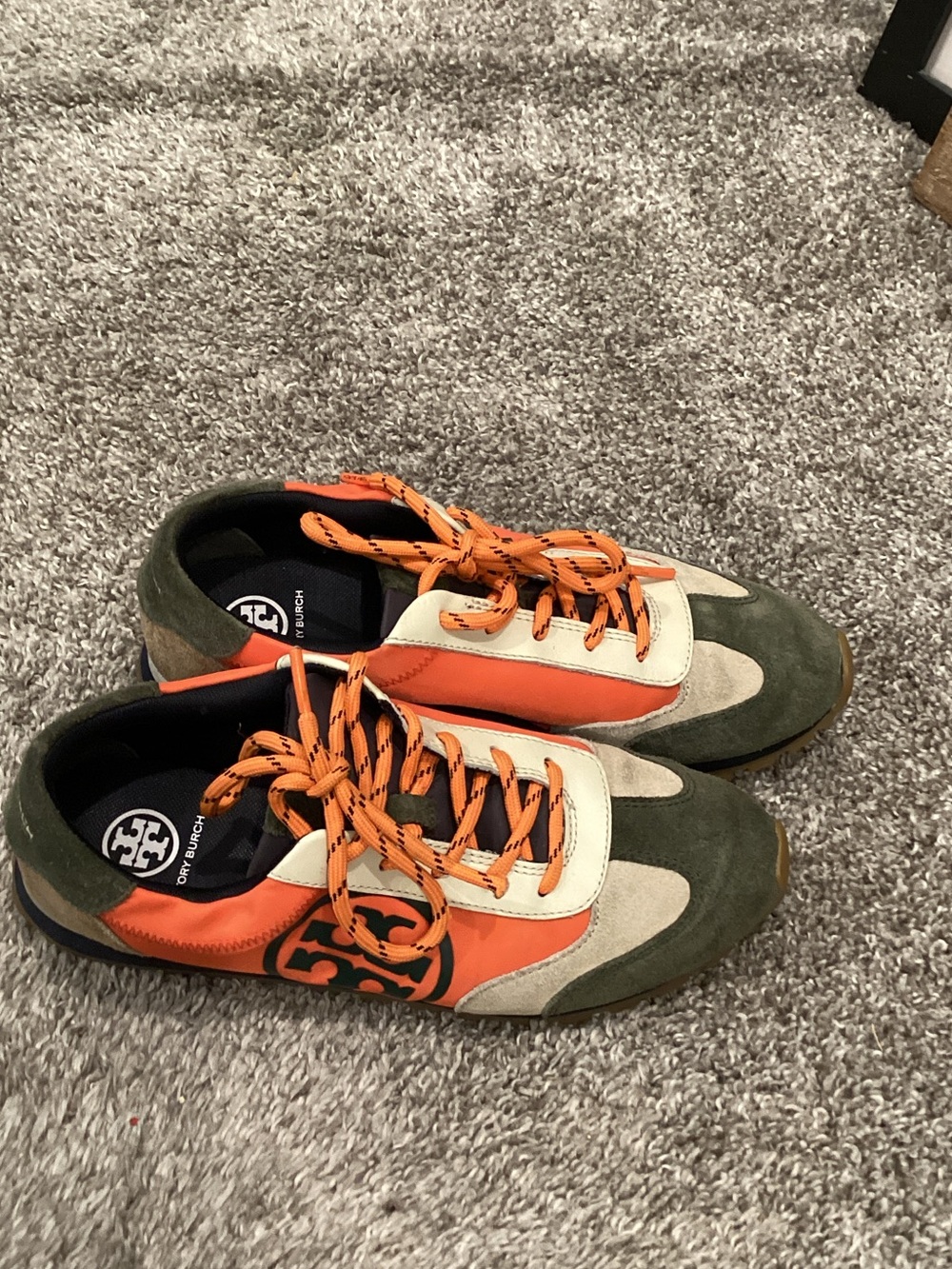 Tory Burch Olive Green, Orange & Cream Women's Sneakers
